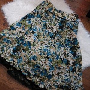 Floral A-Line Skirt with ruffle and lace trim